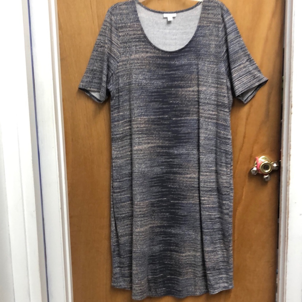 Blue Tan Midi Sheath Dress Scoop Neck